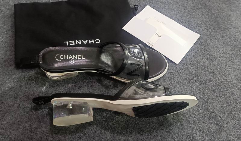Chanel Black & Clear Logo Slide Sandals