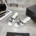 Chanel White and Black CC Logo Heeled Slide Sandals