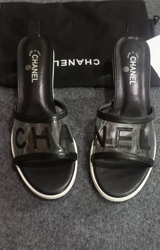 Chanel Black & Clear Logo Slide Sandals