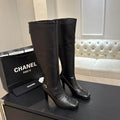 Chanel Black Knee-High Heeled Boots, Size 35