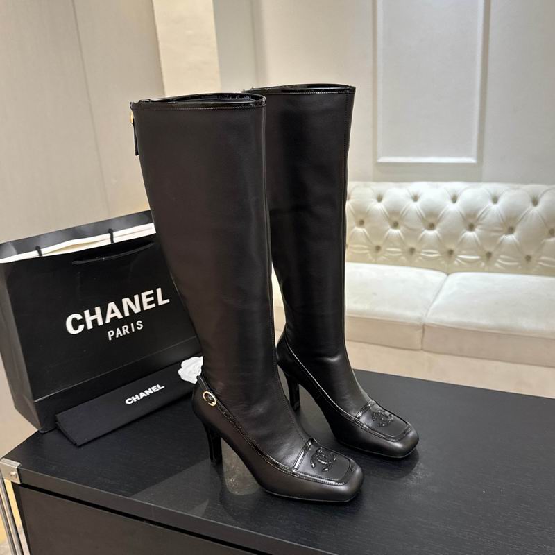 Chanel Black Knee-High Heeled Boots, Size 35