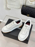 Chanel White Suede CC Logo Low-Top Sneakers