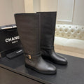 Chanel Black Tall Boots with Ankle Buckles