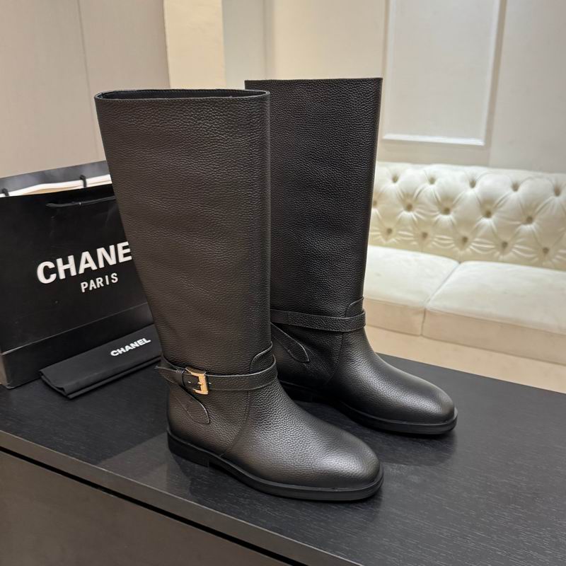 Chanel Black Tall Boots with Ankle Buckles