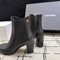 Chanel Black Leather Chelsea Boots with Gold CC Hardware