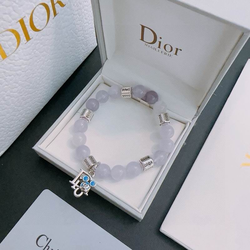 Dior Lavender Bead Bracelet with Silver Charm