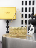 Fendi Gold FF Embossed Baguette Chain Shoulder Bag