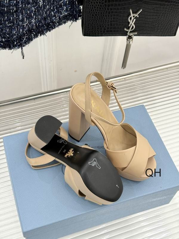 Prada Cream Cross-Strap Platform Sandals