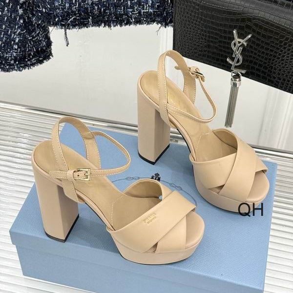 Prada Cream Cross-Strap Platform Sandals