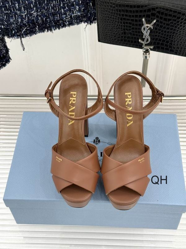 Prada Brown Cross-Strap Platform Sandals