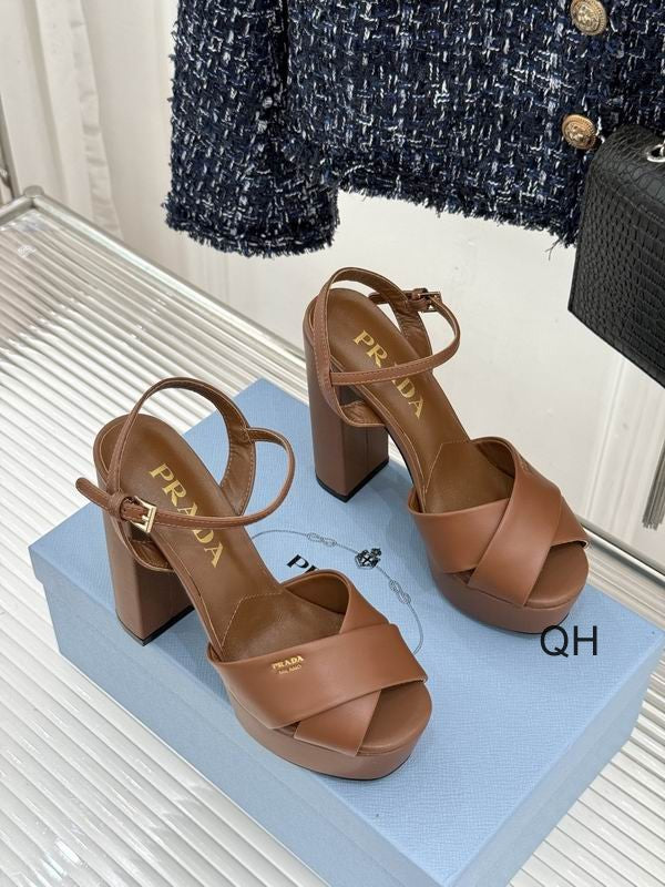 Prada Brown Cross-Strap Platform Sandals