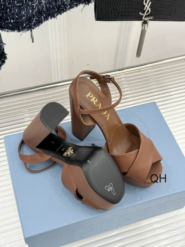 Prada Brown Cross-Strap Platform Sandals