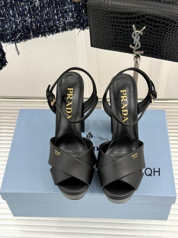 Prada Black Cross-Strap Platform Sandals