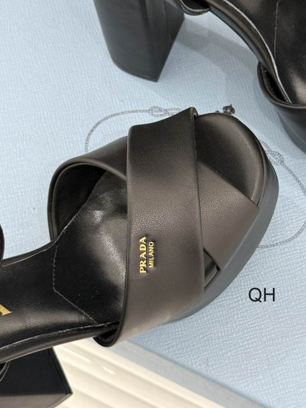 Prada Black Cross-Strap Platform Sandals