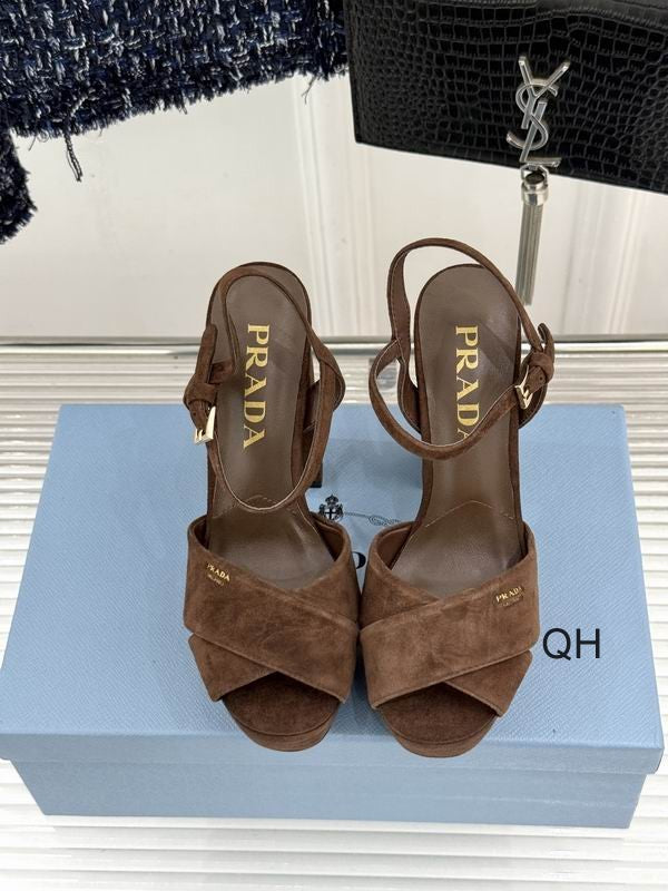 Prada Dark Brown Cross-Strap Platform Sandals