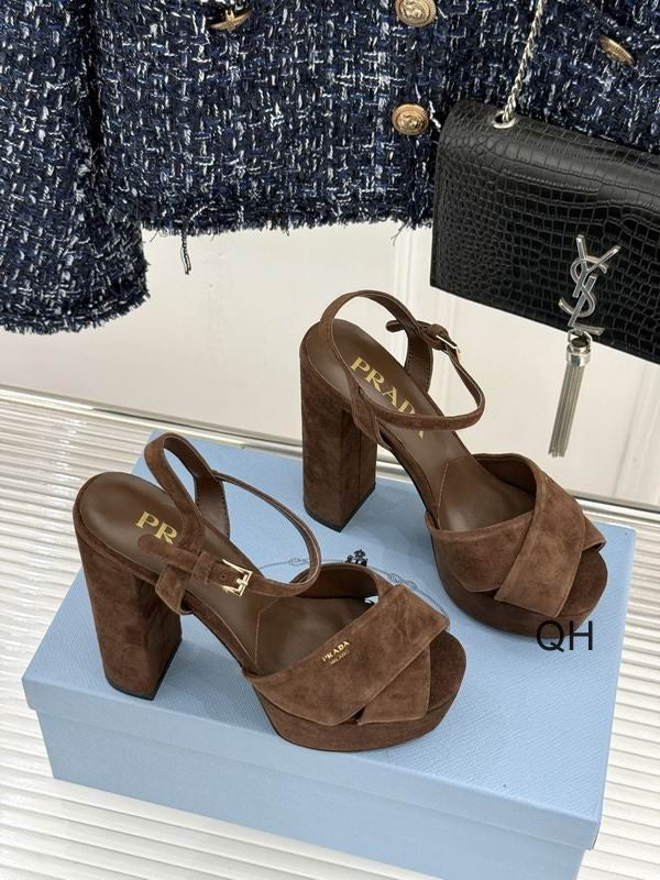 Prada Dark Brown Cross-Strap Platform Sandals