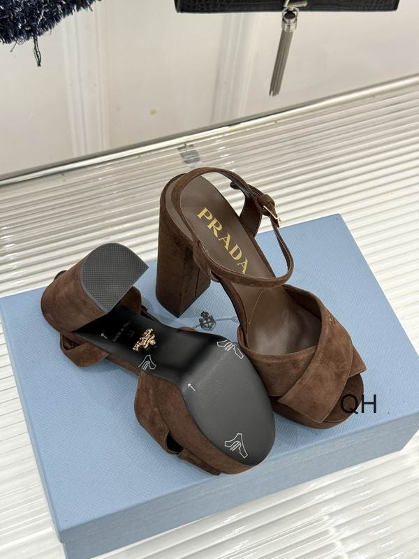 Prada Dark Brown Cross-Strap Platform Sandals