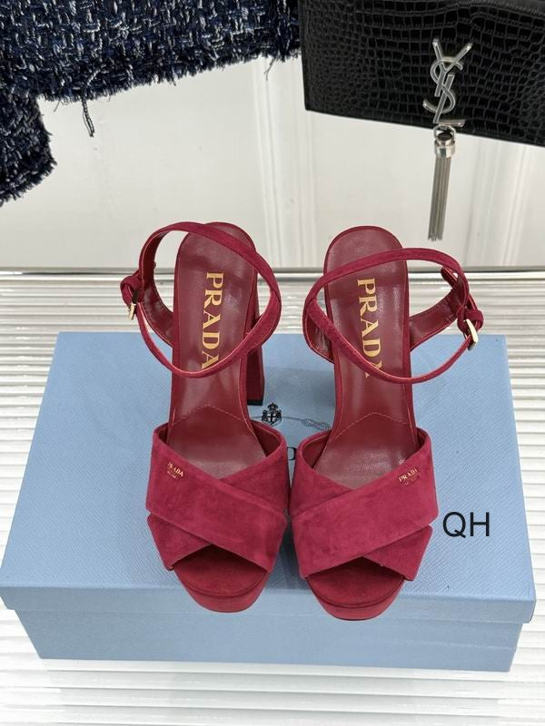 Prada Red Cross-Strap Platform Sandals