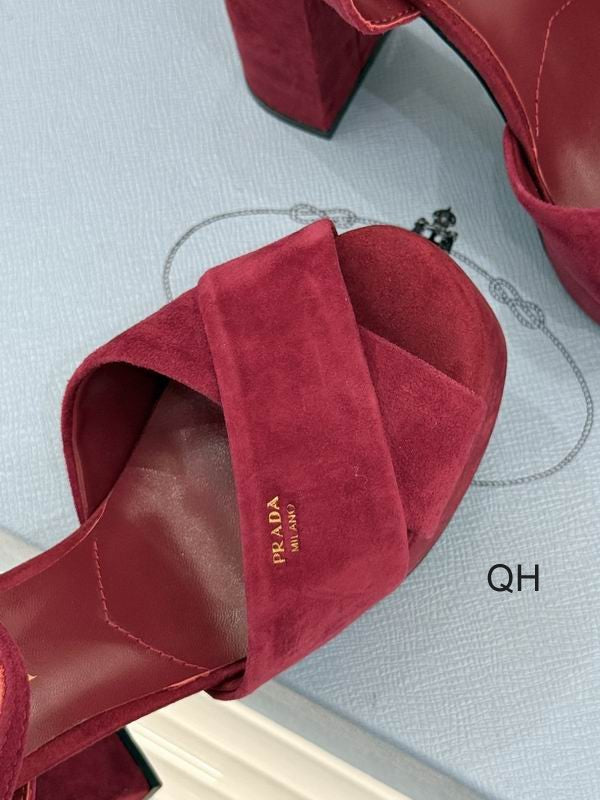 Prada Red Cross-Strap Platform Sandals