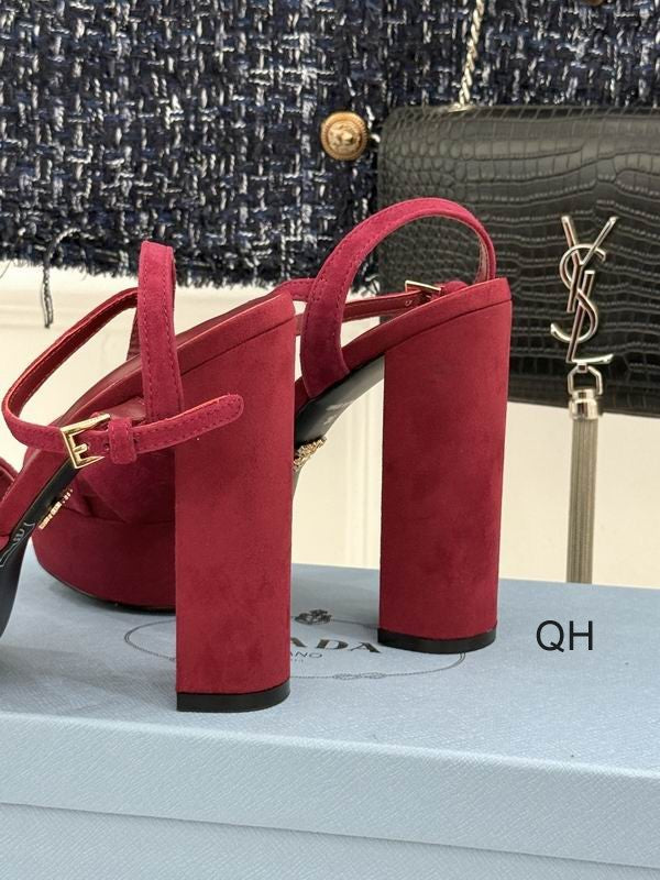 Prada Red Cross-Strap Platform Sandals