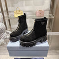 Prada Black Gold Front-Zip Lug-Sole Ankle Boots