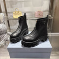 Prada Black Silver Front-Zip Lug-Sole Ankle Boots