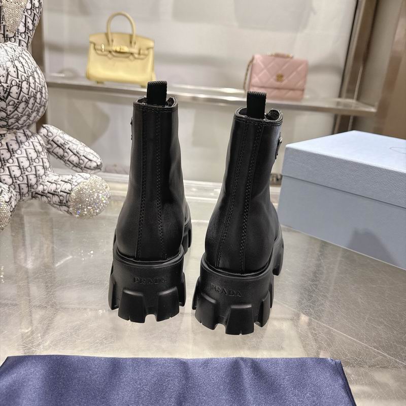 Prada Black Silver Front-Zip Lug-Sole Ankle Boots