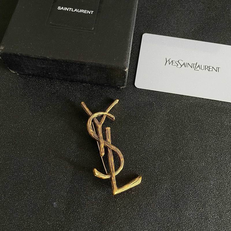 Saint Laurent YSL Gold-Tone Monogram Brooch