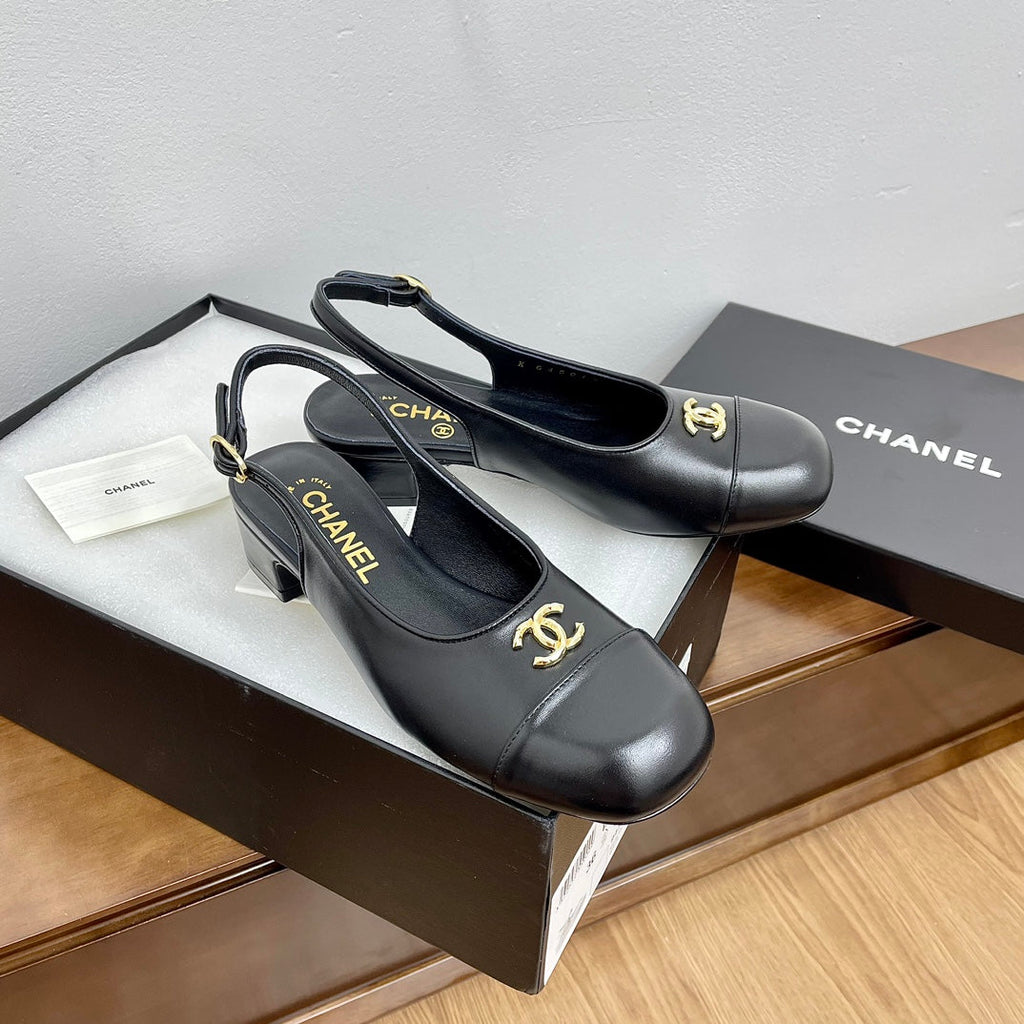 CHANEL HIGH SLINGBACKS BLACK CALFSKIN
