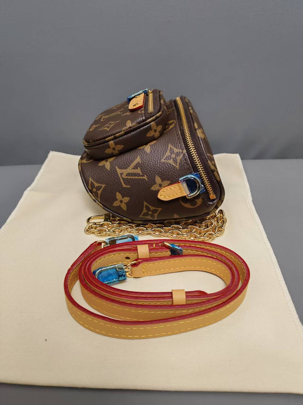 Louis Vuitton Monogram Canvas Mini Crossbody Bag with Chain & Leather Strap